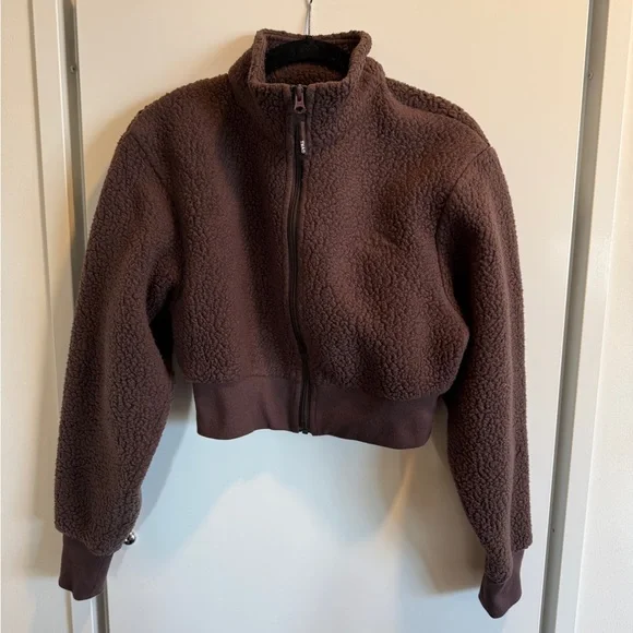 Aritzia Polartec Thermal Pro Mockneck Crop Zip Up Rich Mocha Brown - Picture 5 of 6